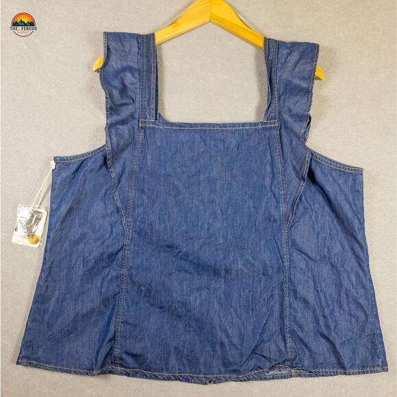 NWT A.N.A Blouse Top Blue Sleeveless Denim Ruffled Women's Size 1X - Picture 2 of 9